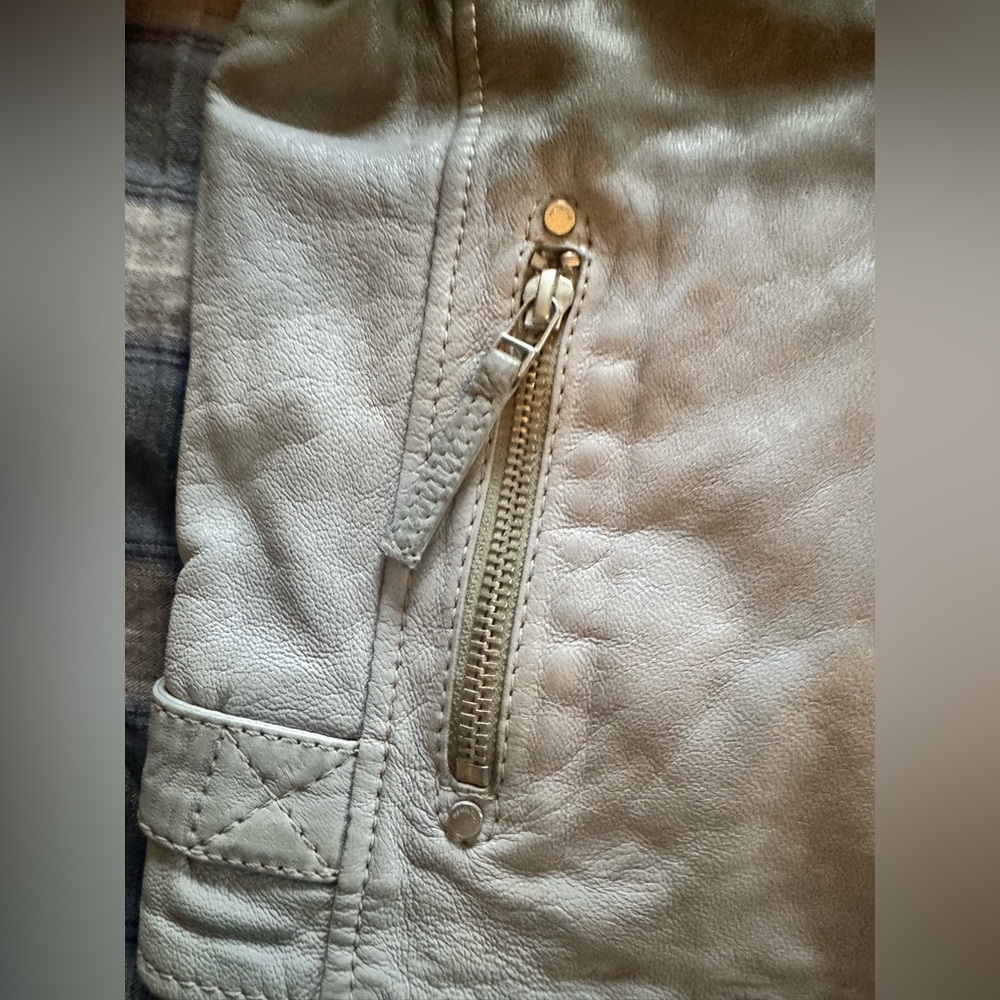 MAURITIUS Debbie RF Leather Jacket Ombre Sage Green White Large boho biker - Picture 7 of 16